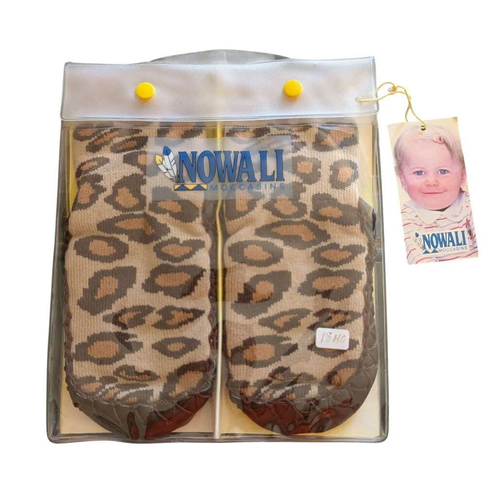 Nowali Toddler Sz 18M Tan Brown Animal Print Cotton Blend Leather Sole Moccasins